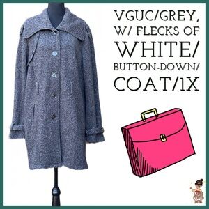 🕵🏻‍♀️VGUC/Dark Grey, w/ Flecks of White/Button-Down/Trench Coat/1X